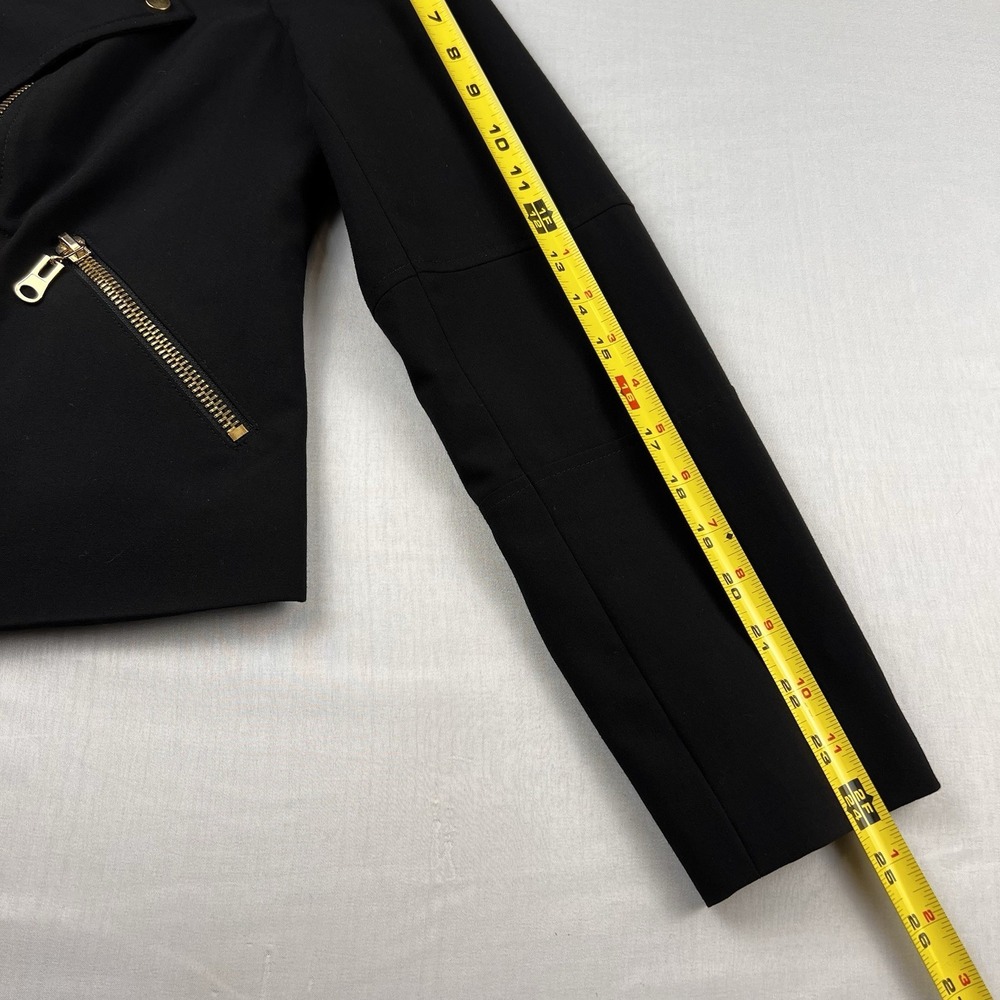 Calvin Klein Jacket Moto Biker Gold Sleeve Zippers Short Goth Black Women Sz 8 - Picture 8 of 9